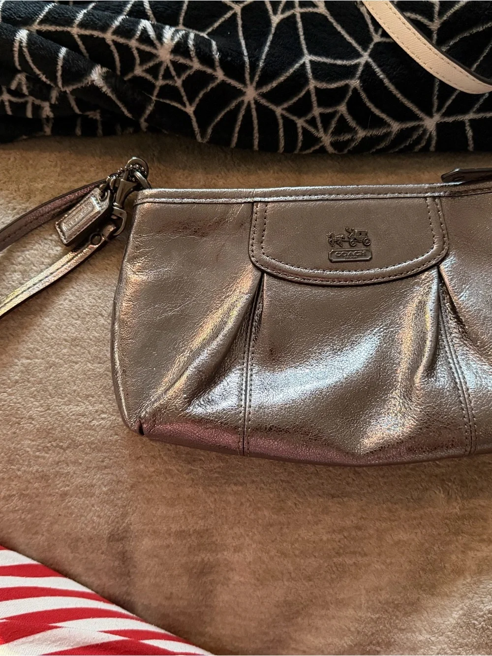 Coach Metallic Pewter Wristlet Clutch - Shimmering Silver Tone